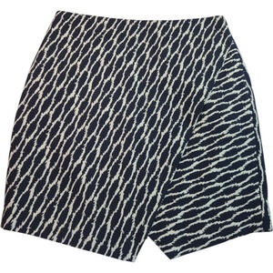 Ann Taylor Loft Blue Jacquard Asymmetric Faux Wrap Skirt Size Medium